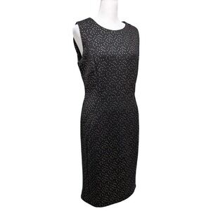 Carmen Marc Valvo Black Gold Metallic Square‎ Motif Sheath Dress 4 Evening Glam